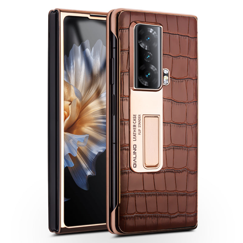 QIALINO View Window Anti-drop Phone Case for Honor Magic Vs 5G Hard PC Genuine Leather Phone Cover Kickstand with Tempered Glass Film QIALINO View Window Anti-drop Phone Case for Honor Magic Vs 5G Hard PC Genuine Leather Phone Cover Kickstand with Tempered Glass Film